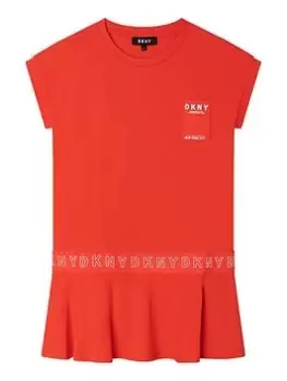 DKNY Girls Frill Hem Logo Dress - Peach, Peach, Size 8 Years, Women