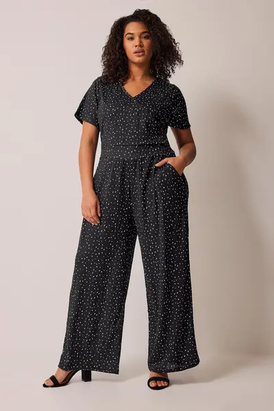 Evans Spot Print Wrap Jumpsuit Black