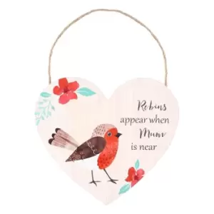 Something Different Mum Robin Heart Plaque (One Size) (Cream/Red)