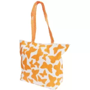 FLOSO Womens/Ladies Straw Woven Butterfly Print Top Handle Handbag (One Size) (White/Orange)