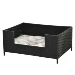 Pawhut Rattan Dog & Cat Pet Bed W/ Soft Cushion - Black