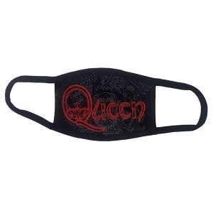 Queen - Red Retro Logo Face Mask - Black