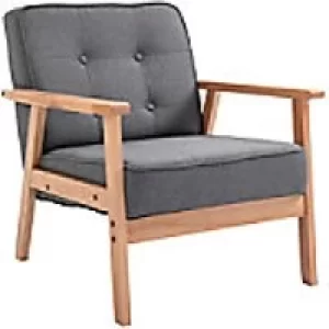 HOMCOM Accent Chair Wood, Grey Linen, Beech, Sponge 833-664V70