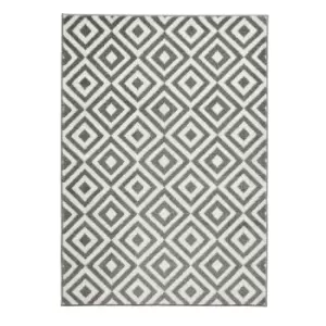 Diamond Patterned Rug - Grey/White