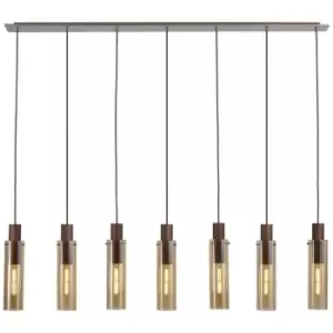 Luminosa Blake Slim Linear Ceiling Pendant, 7 Light Adjustable E27, Mocha, Amber Glass