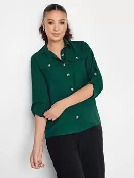 Long Tall Sally Long Sleeve Utility Shirt - Green, Size 14, Women