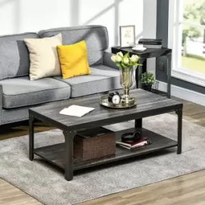 Homcom Rustic Coffee Table 2-tier Centre Table W/ Storage And Steel Frame