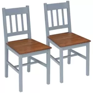 HOMCOM Dining Chairs Set Of 2, Kitchen Chair With Slat Back, Pine Wood Structure For Living Room and Dining Room - Grey