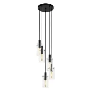 Pendant 5 Bulb Ceiling Light Colour Black Shade Clear Glass Bulb E27 5x60W