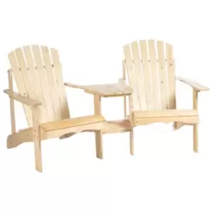 Outsunny Wooden Outdoor Double Adirondack Chair With Center Table & Umbrella Hole - Brown