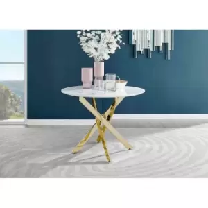 Furniture Box Novara 100cm White High Gloss Table - Gold