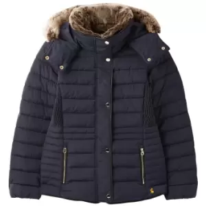 Joules Womens Gosway Fur Trim Padded Coat Marine Navy 12