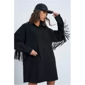 I Saw It First Black Woven Fringe Sleeve Detail Shirt Dress - Black