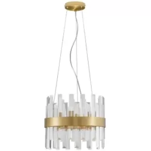 Merano - Kimberley 5 Light Pendant Ceiling Light Satin Gold Metal Clear Crystal (30 pcs) LED G9