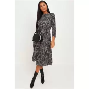 I Saw It First Black Woven Leopard Print Frill Hem Smock Midi Dress - Black