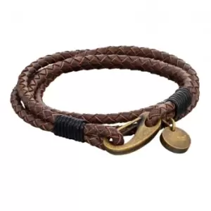 Mens Woven Brown Leather Bronze Clasp Bracelet B5273