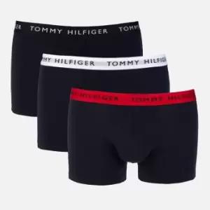 Tommy Hilfiger Mens 3 Pack Contrast Waistband Trunks - Desert Sky/White/Primary Red - L