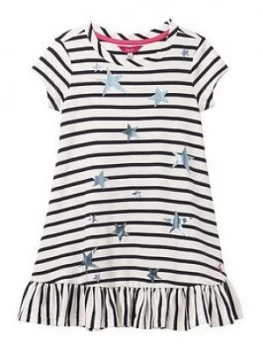 Joules Girls Allie Luxe Stripe Peplum Dress - White/Navy, Size 7-8 Years, Women