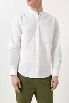 White Grandad Collar Long Sleeve Oxford Shirt