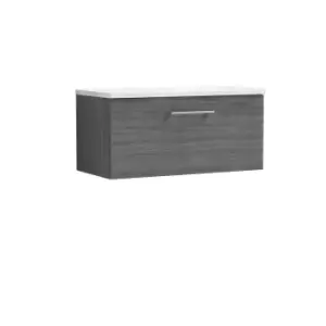 Nuie Arno 800mm Wall Hung 1 Drawer Vanity & Sparkling White Laminate Top Anthracite