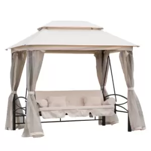 Outsunny Outdoor 2-in-1 Convertible Swing Chair Bed 3 Seater Porch W/Nettings