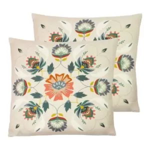 Furn. Folk Floral Twin Pack Polyester Filled Cushions Multi 43 x 43cm