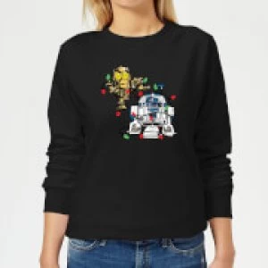 Star Wars Tangled Fairy Lights Droids Womens Christmas Sweatshirt - Black