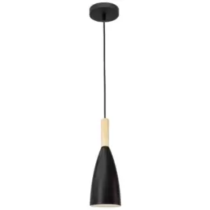 Merano Kimberley Slim Pendant Ceiling Light Black Aluminium Natural Wood Black Fabric Wire LED E14