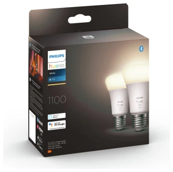 Philips Hue E27 White Smart Bulb With Bluetooth - 2 Pack