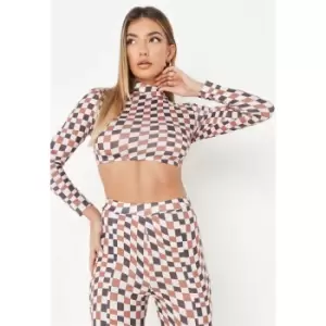 Missguided High Neck Backless Top Checkerboard - Multi