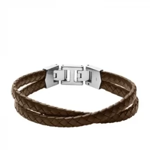 Fossil Essentials Mens Brown Leather Double-Strand Bracelet