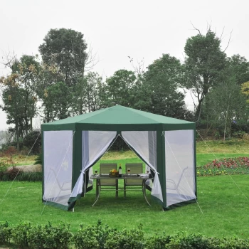 Outsunny Hexagon Netting Gazebo-White/Green