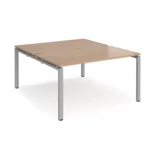 Bench Desk 2 Person Starter Rectangular Desks 1400mm Beech Tops With Silver Frames 1600mm Depth Adapt