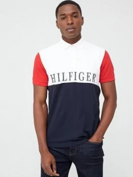 Tommy Hilfiger Colourblock Regular Polo Shirt - Desert Sky/Navy, Desert Sky Navy, Size L, Men