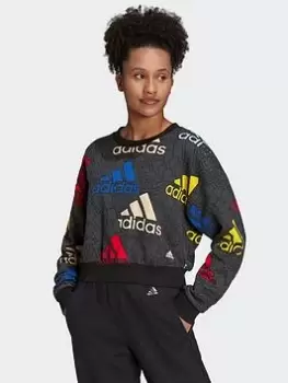 adidas Essentials Multi-colored Logo Crop Sweatshirt, Dark Grey, Size S, Women