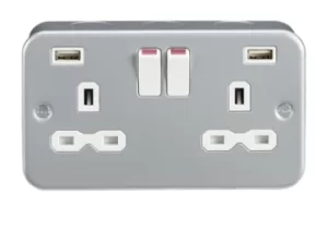 KnightsBridge Metal Clad 13A 2G Switched Socket with Dual USB Charger (2.4A)