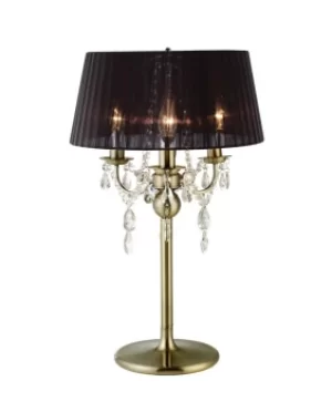 Olivia Table Lamp with Black Shade 3 Light Antique Brass, Crystal