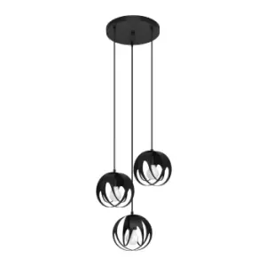 Tulos Cluster Pendant Ceiling Light, Black, 3x E27