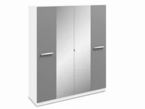 Harmony Moritz Grey High Gloss and White 4 Door Mirrored Large Wardrobe Flat Packed