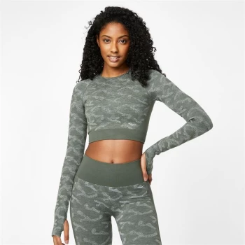 Everlast Seamless Camo Long Sleeve Crop Top - Dark Olive