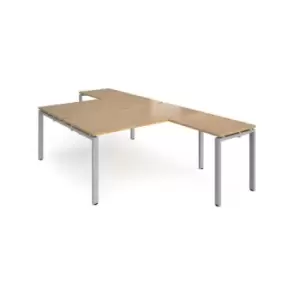 Bench Desk 2 Person With Return Desks 1600mm Oak Tops With Silver Frames Adapt