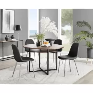 Furniturebox Adley Brown Wood 120cm Storage Dining Table & 4 Black Corona Silver Leg Faux Leather Chairs