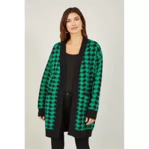 Yumi Green Dogtooth Long Cardigan - Green