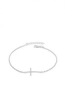 The Love Silver Collection Sterling Silver Rhodium Plated Cubic Zirconia Cross Bracelet