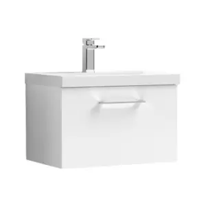 Nuie Arno Gloss White 600mm Wall Hung Single Drawer Vanity Unit with 50mm Profile Basin - ARN122D - Gloss White