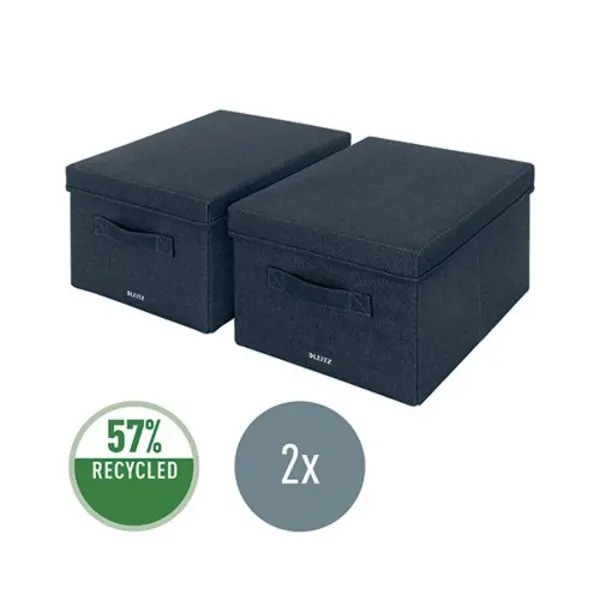 Leitz Fabric Storage Box with Lid Twinpack Medium Grey 61440089