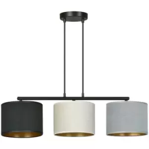 Emibig Hilde Black Bar Pendant Ceiling Light with Black, Gray, White Fabric Shades, 3x E27