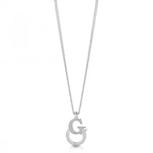 GUESS rhodium plated 16-18" necklace with G-handcuff pendant and Swarovski crystals