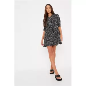 I Saw It First Black Floral Button Through Belted Shirt Dress - Black