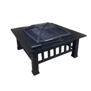 Redwood Outdoor Garden Square Fire Pit Heater with BBQ Grill in Black